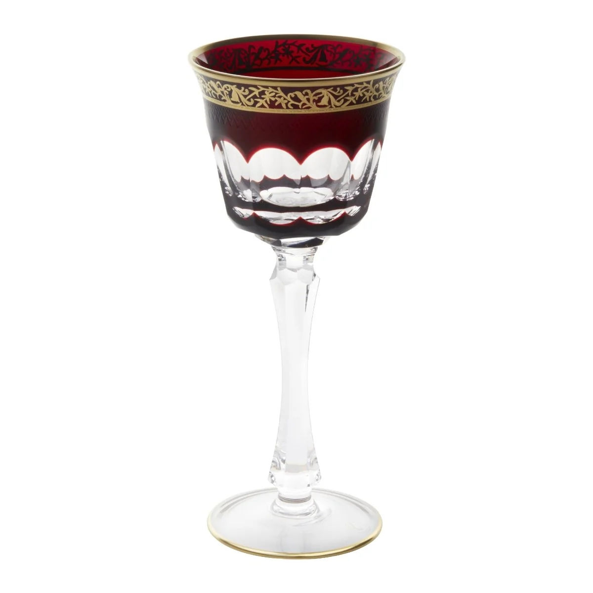 Crystal Water Glass Set by Cristallerie de Montbronn: Elegant crystal glasses with gold accents in 13 colors.