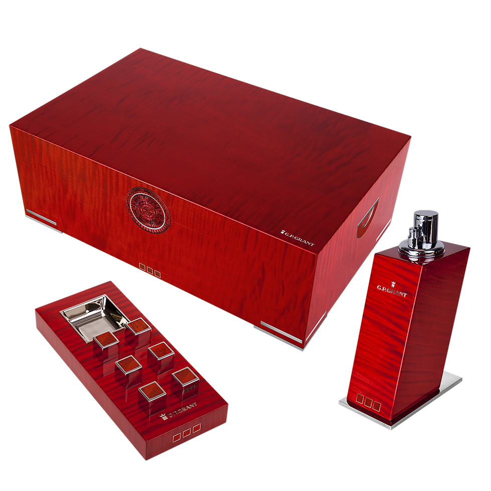 gp-grant platinim Sycamore exclusive jewellery humidor set with rubies and jasper. cave à cigares de luxe