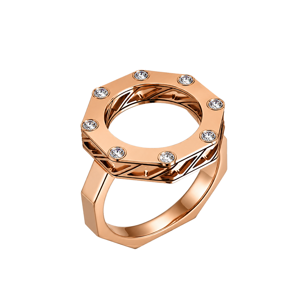 الصورة المصغرة: Rose gold octagon diamond ring, luxury hollow signet band