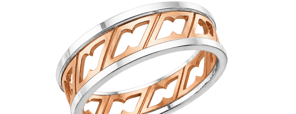 Rose gold wedding rings with open architectural pattern, designer wedding rings for weddings