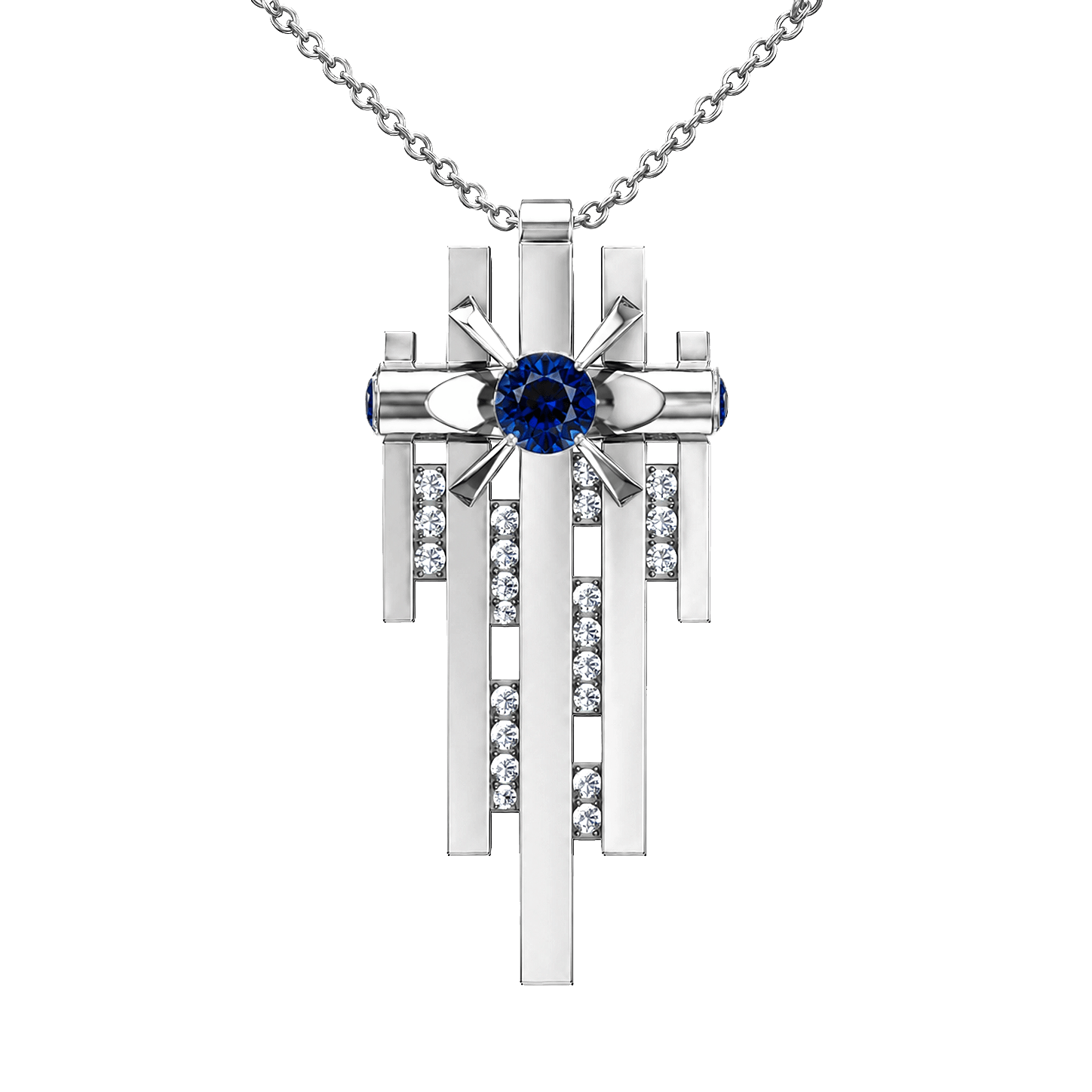 gold pendants for men & women. white gold Erika necklace with blue sapphire and diamond rows. Saphiranhänger-Halskette