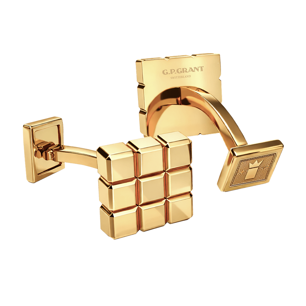 Small Square Cufflinks in Sterling Silver and Yellow Gold, luxury mixed metal jewelry. Gemelos, Gemelli, أزرار الأكمام