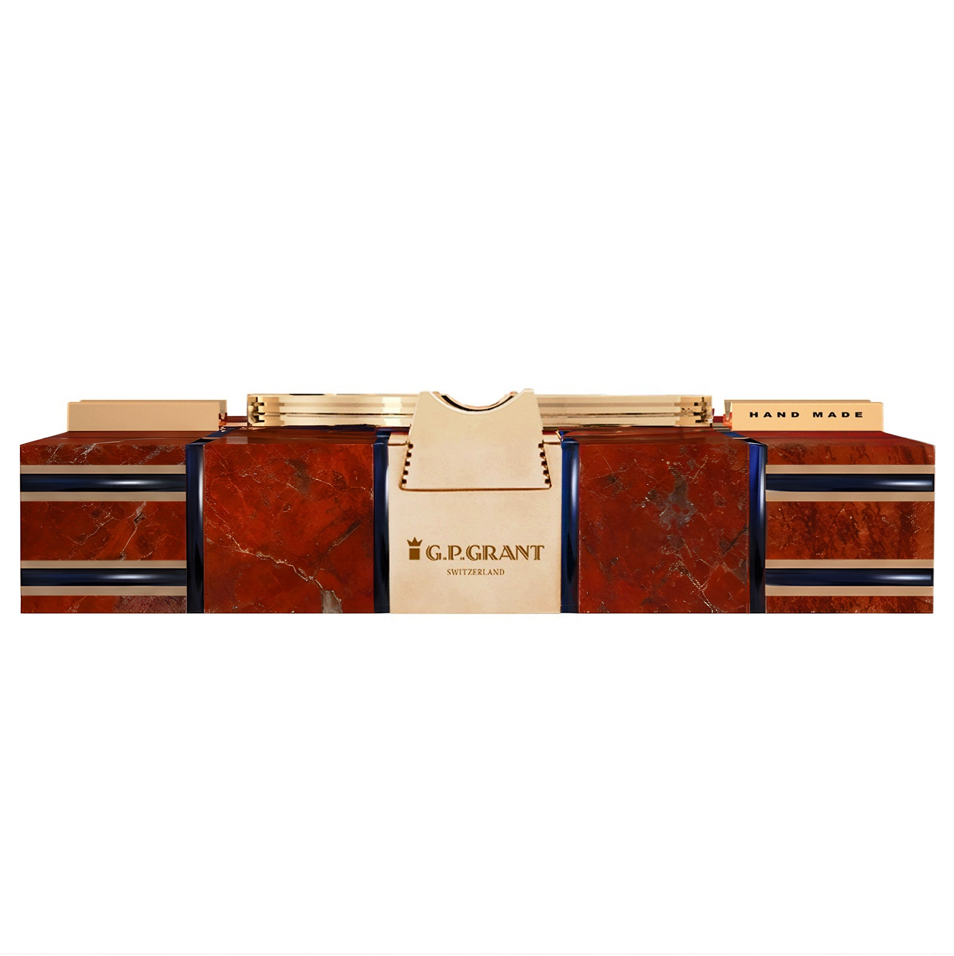     Handmade luxury ashtray with natural stone, crystal inserts and architectural square form.