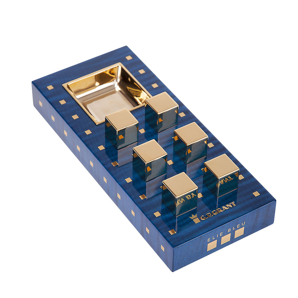 Miniature : Cigar ashtray set with metal cube inlays, blue finish