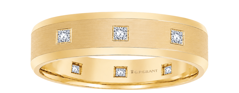 Gold wedding rings in yellow gold with diamonds, classic wedding band for women and men