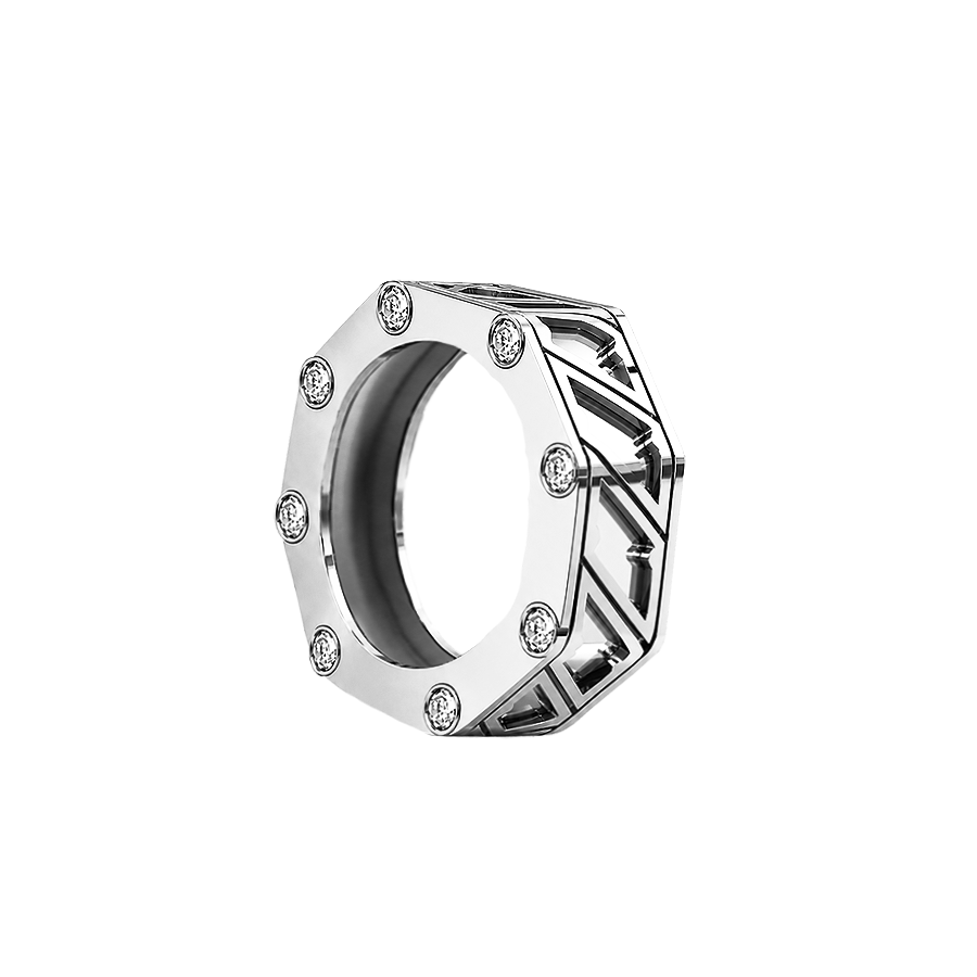 Thumbnail: Futuristic white gold Zaven Octet eternity-style band with large brilliant-cut diamonds. Anel de diamanteخاتم ألماس