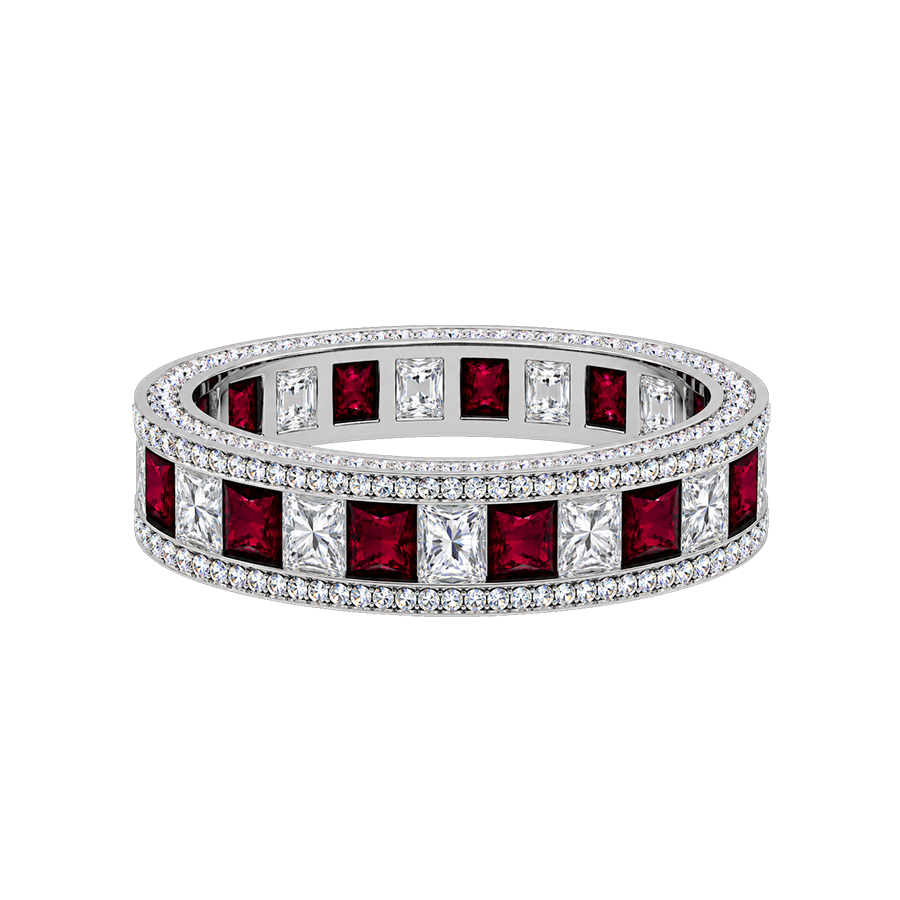 Ruby ring with diamonds rubies , white gold