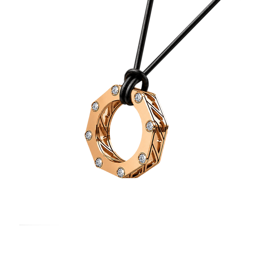 Luxury rose gold Octet Small pendant with diamond accents on corners. Colgante de diamantes