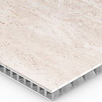 DuraMet Naturstein auf Aluminiumwaben - Das Steinwabenpaneel ist ultradünner Naturstein, kombiniert mit Aluminiumwaben. Anwendungsbereich: Fassade, hinterlüftete Fassade, Innenräume, Böden