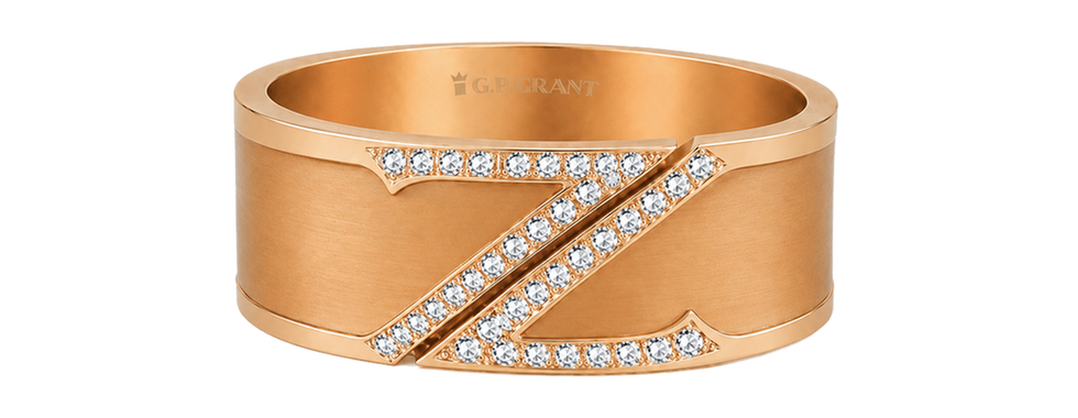 Rose gold engagement ring with diamonds and Z pattern, buy engagement ring style