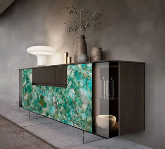 Decorative stone panel of translucent Green Fluorite gemstone with natural light diffusion and water resistance