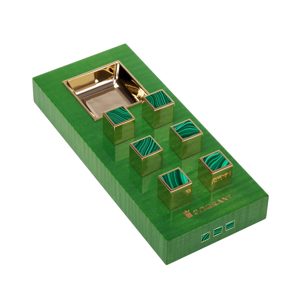 Miniature : gp-grant Sycamore cigar ashtray with malachite inlays