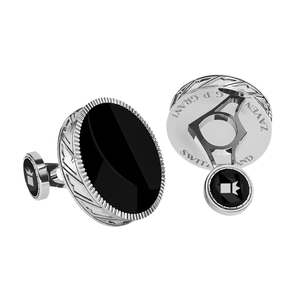 Classic cufflinks in Sterling Silver and White Gold with Black Onyx, sophisticated formal accessory. Manschettenknöpfe