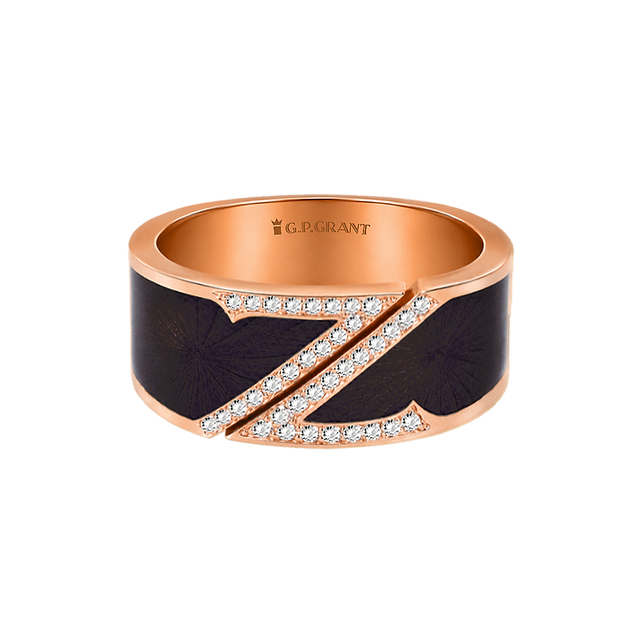     Roségold Ring mit schwarzer Lackoberfläche und Diamanten, Roségold Verlobungsring mit modernem Design