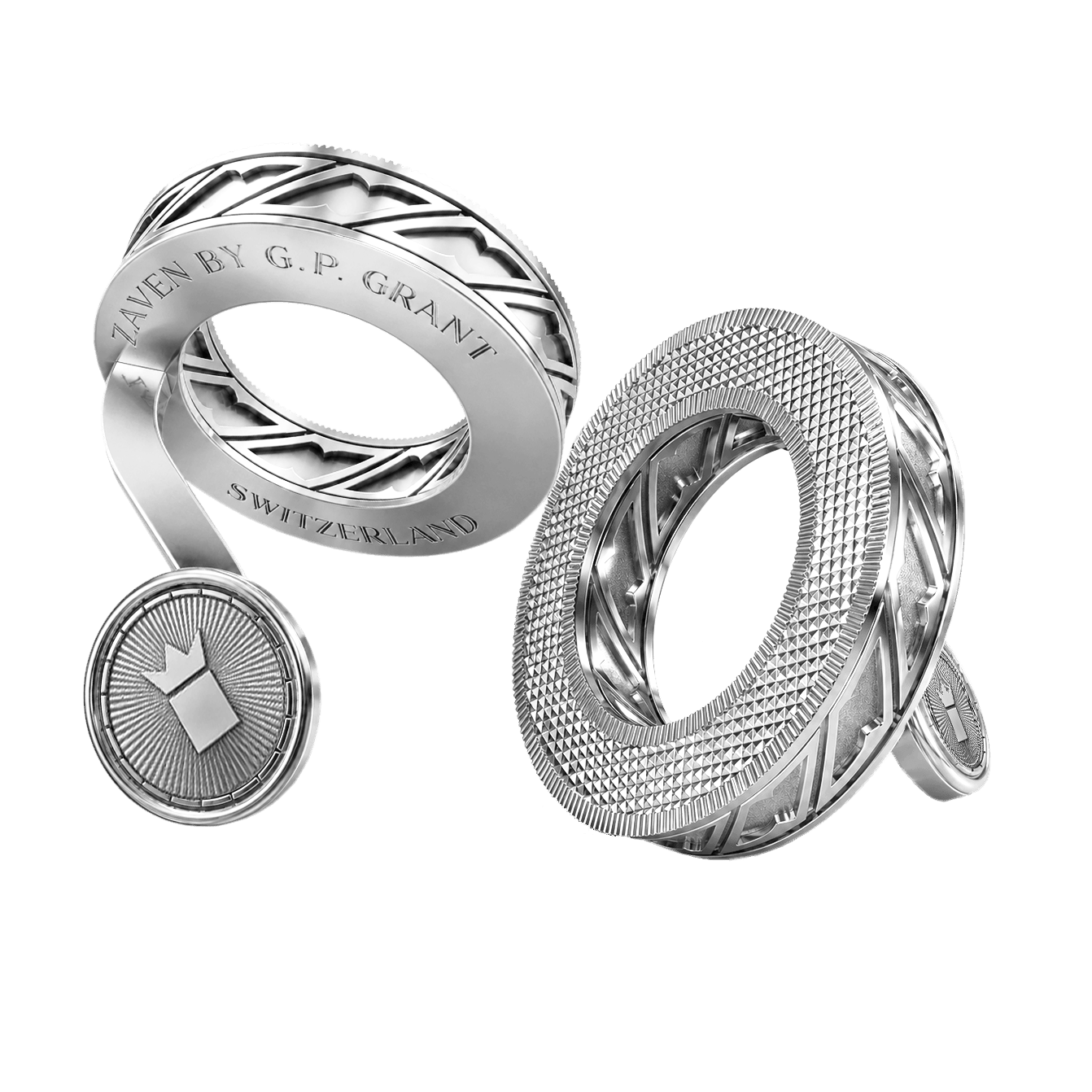 Zaven Band White Gold and Sterling Silver cufflinks, sophisticated monochrome band design.
