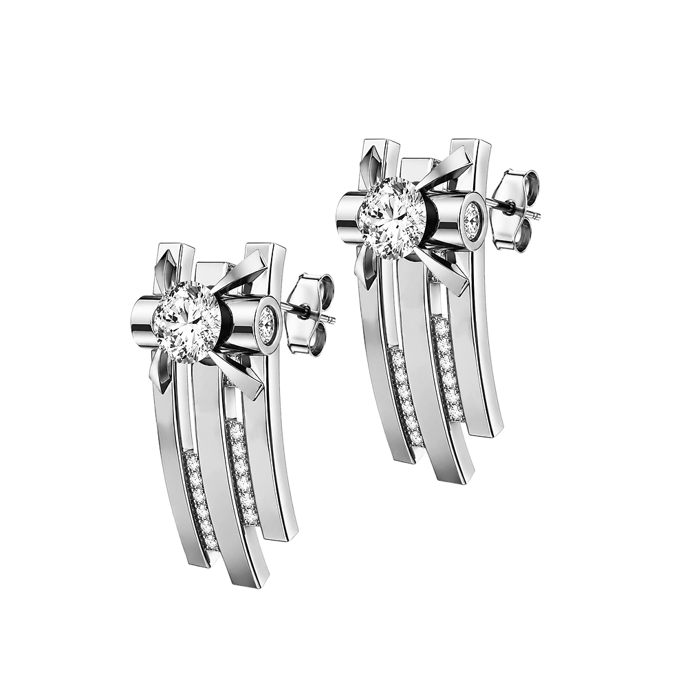 gold earrings for women. white gold Erika diamond studs with triple vertical bands. Boucles d'Oreilles Diamant