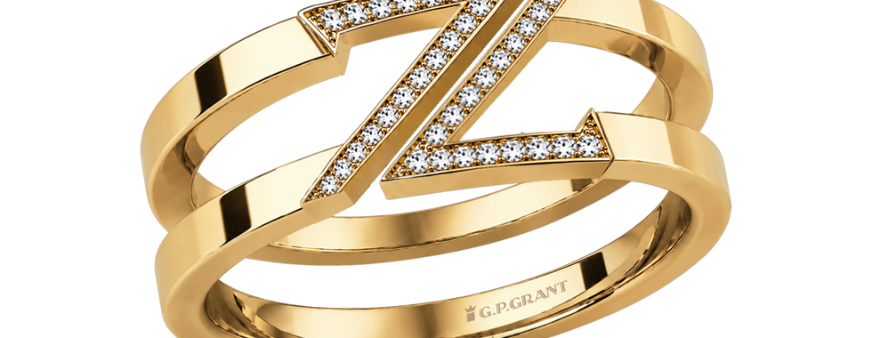 Buy engagement ring in yellow gold with diamonds and architectural open form