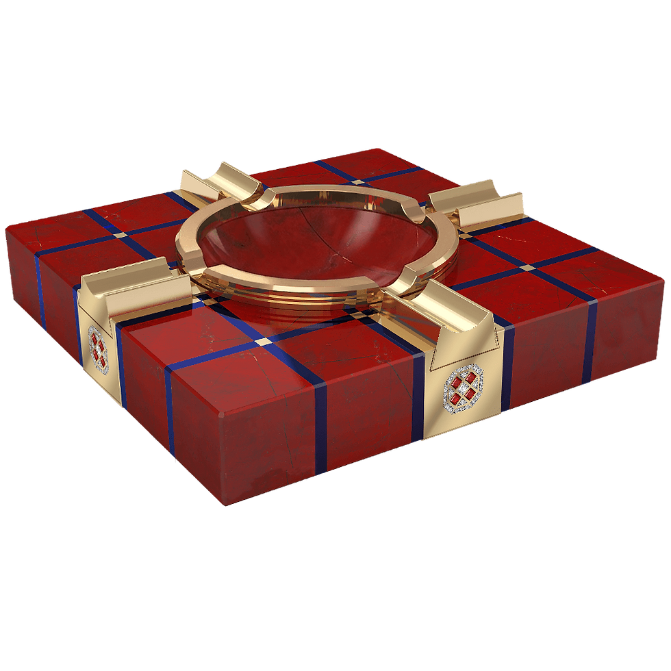 Thumbnail: Fine red jasper ashtray enriched with diamonds and rubies