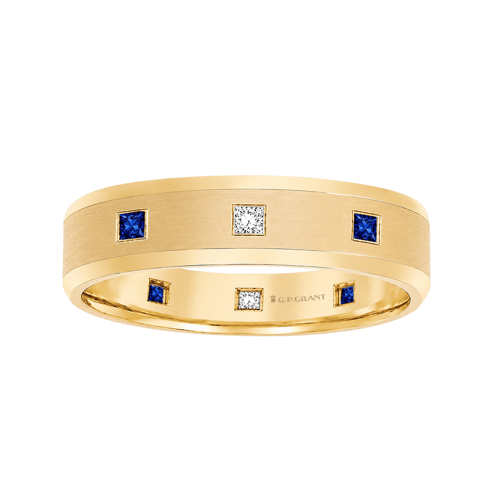 الصورة المصغرة: Sovereign ring in 18K yellow gold with 4 blue sapphires and 4 diamonds. خاتم من الذهب مرصع بالياقوت الأزرق