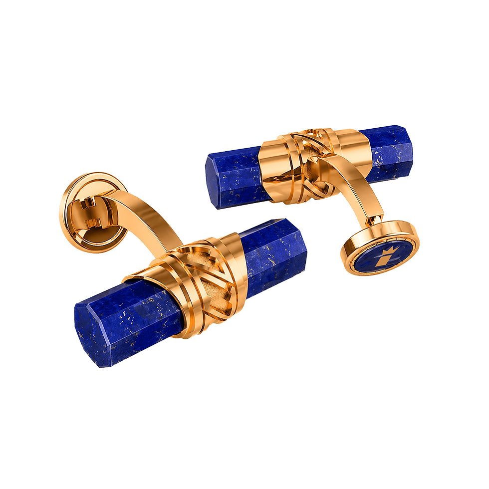 Miniatura: Zaven Axis Rose Gold and Sterling Silver cufflinks featuring Lapis Lazuli inlay, handcrafted symmetry.
