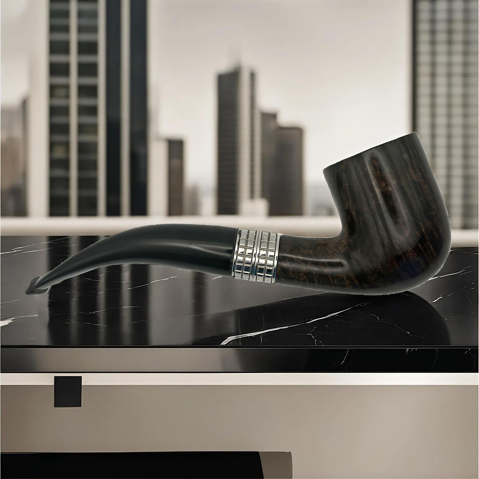 Thumbnail: Premium handmade smoking pipe with polished dark briar finish and double silver ring detail, Tabakpfeife