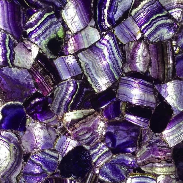 Backlit Purple Fluorite Slab Decorative Violet & Purple Fluorite GlassOnyx gemstone panels with reinforced stone panels and backlit stone lighting for premium interiors