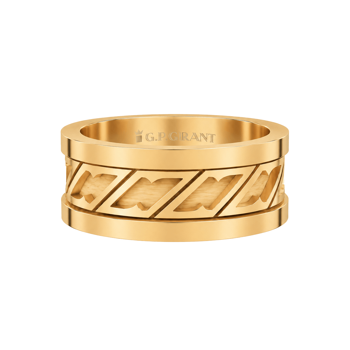 Luxury gold engagement rings by G.P. Grant. Wide 18K yellow gold rings for men and women
