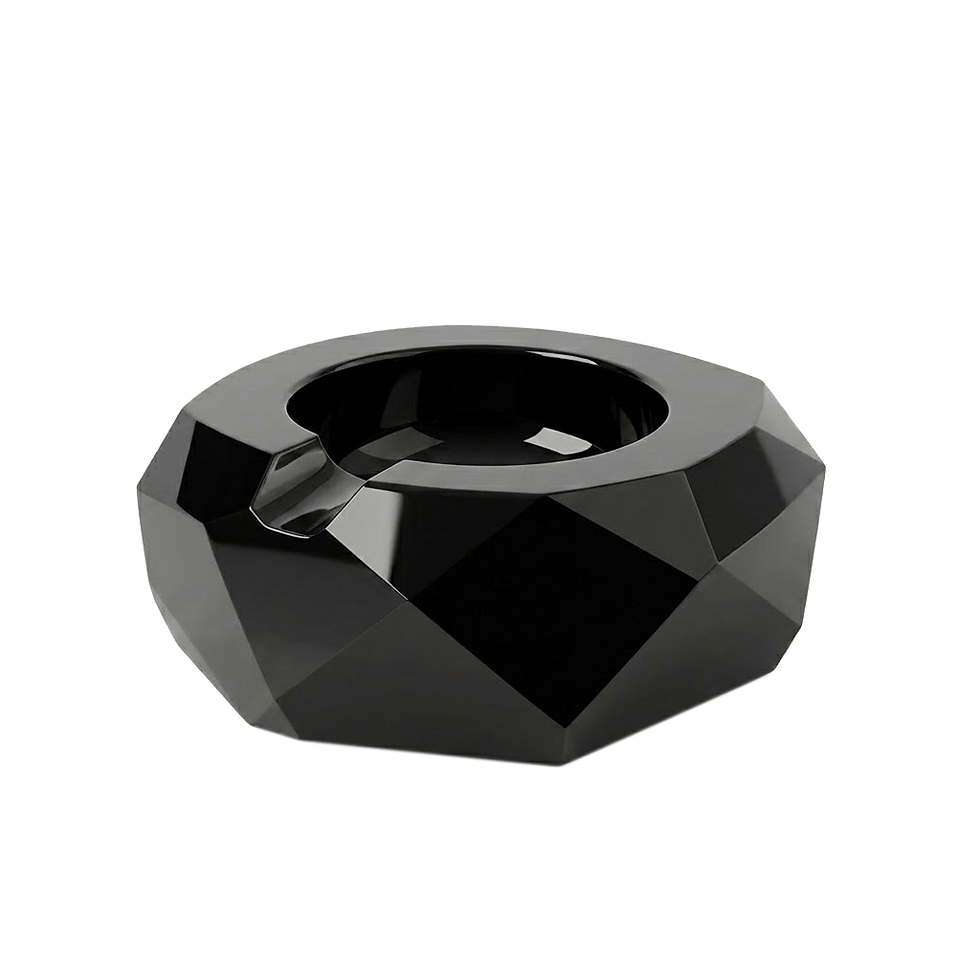 Black Obsidian, featuring an asymmetrical diamond-cut exterior and a mirror-polished finish