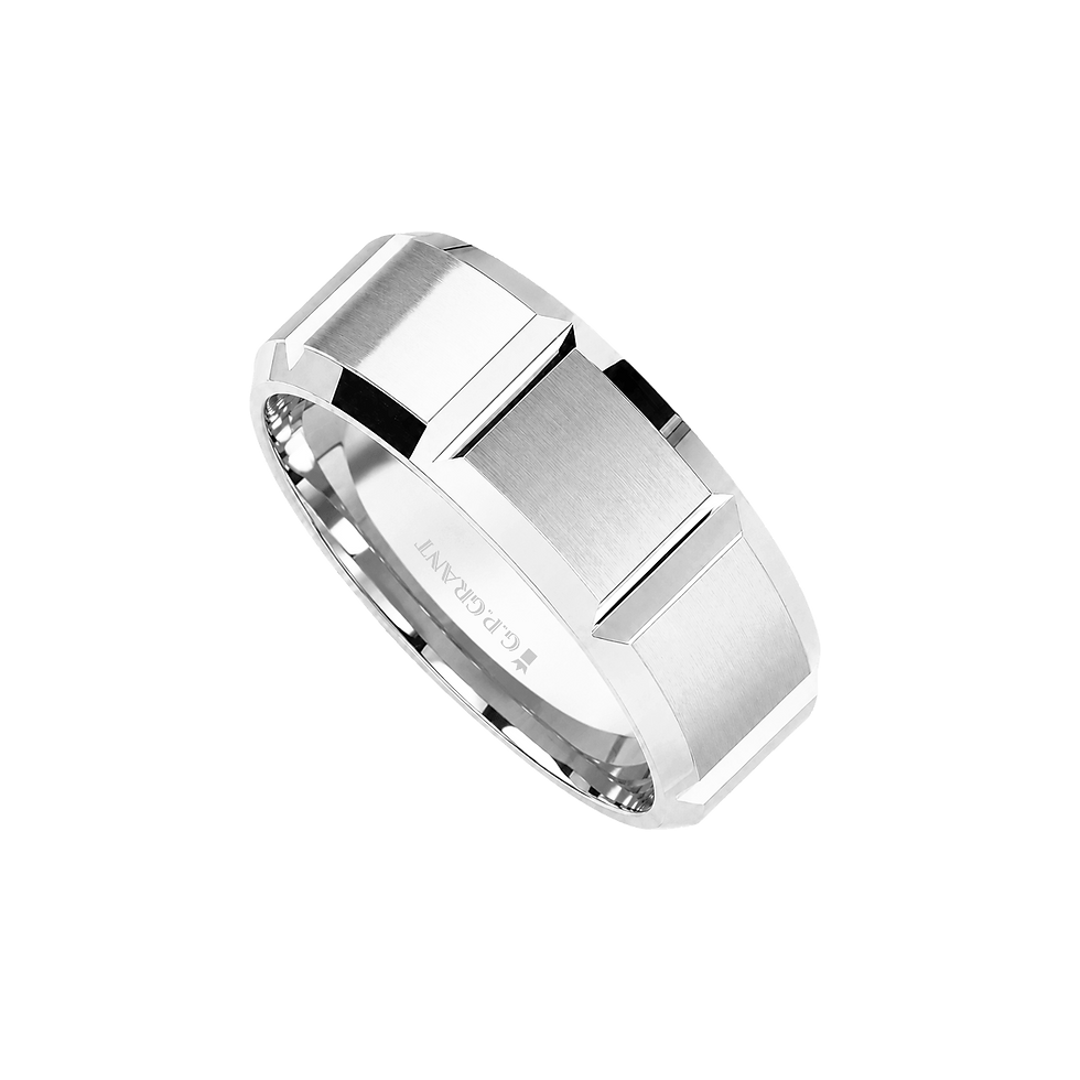 Sovereign 18K white gold ring with faceted satin and polished surfaces. Achetez des bagues en ligne