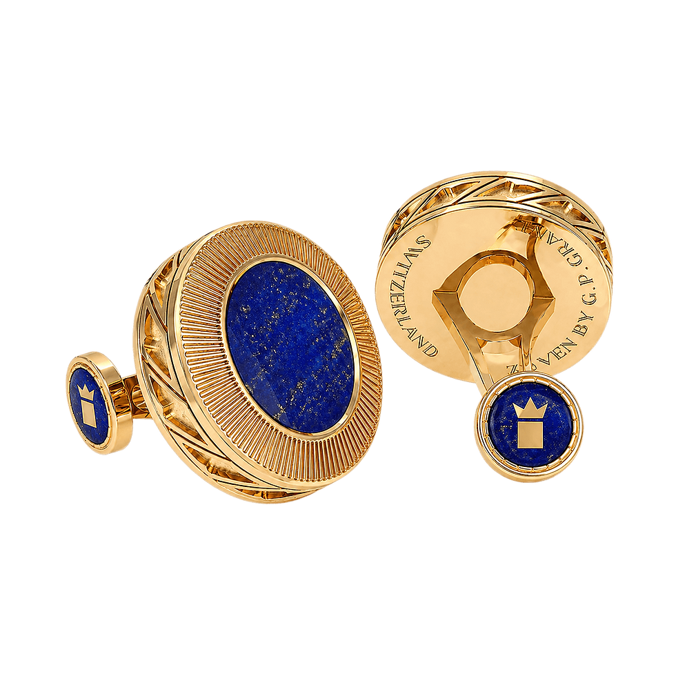 Regal cufflinks in Sterling Silver and Yellow Gold with natural Lapis Lazuli, majestic formal luxury design. أزرار أكمام