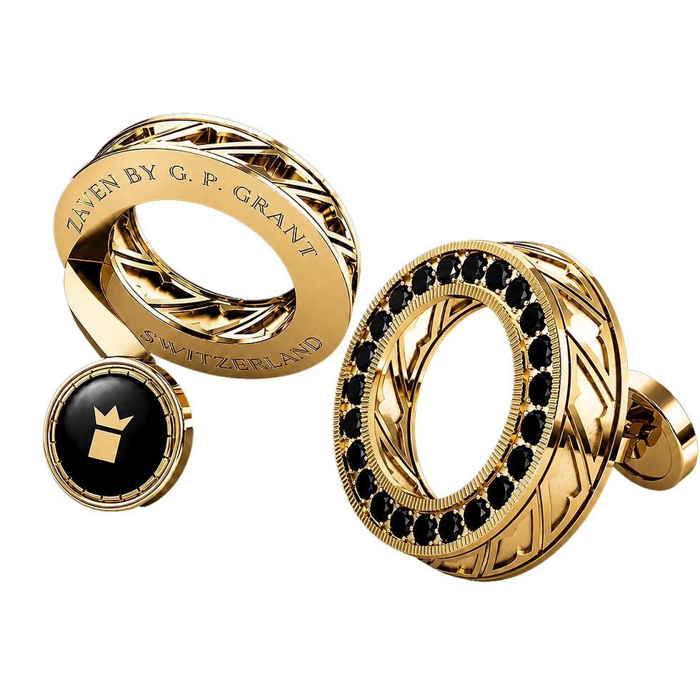 Zaven Band cufflinks in solid 18k Yellow Gold featuring bold black diamonds, exclusive luxury men's jewelry. Gemelos