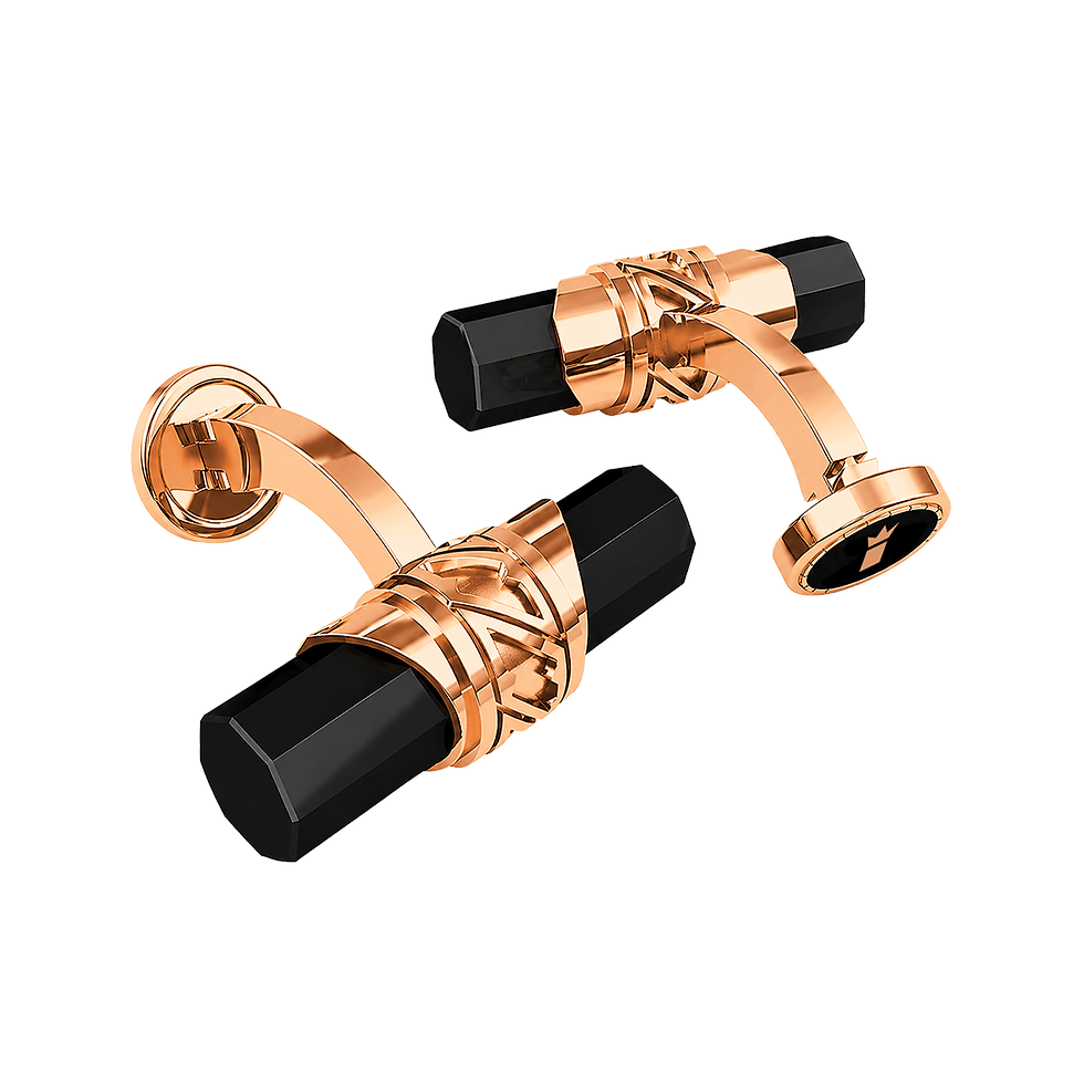 Zaven Axis Rose Gold and Sterling Silver cufflinks featuring natural Black Onyx, luxury geometric design.