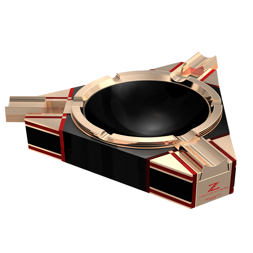 Cendrier de luxe en obsidienne pour cigares et cigarettes, conçu avec trois emplacements dédiés.