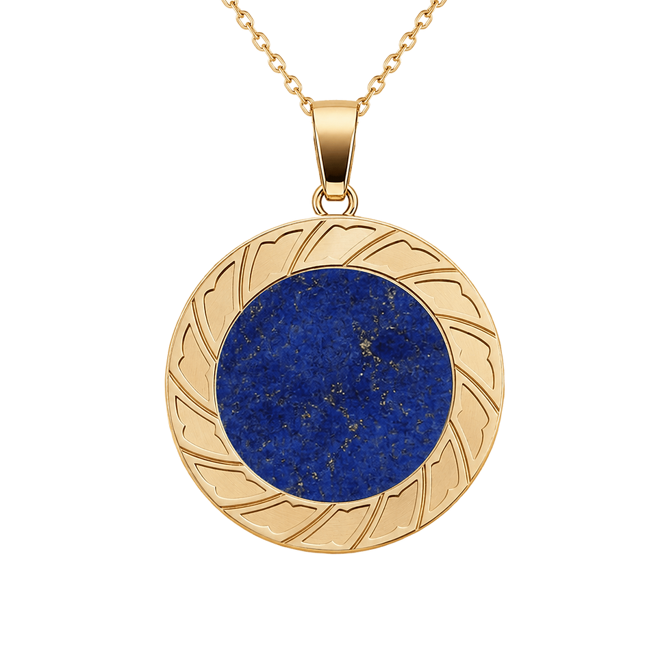 Zaven Lapis Lazuli large pendant in yellow gold with a deep blue round stone. Dije de oro . Goldanhänger
