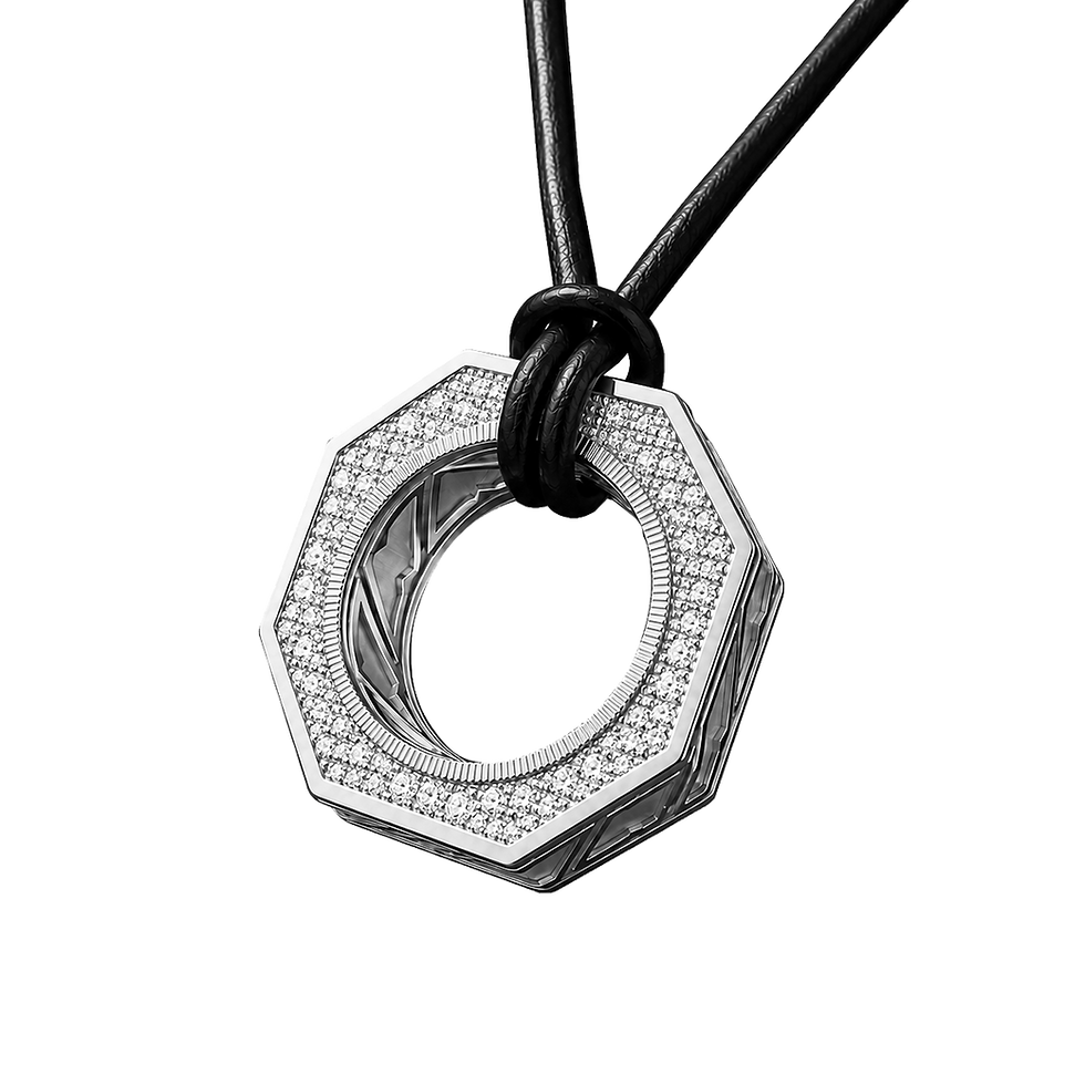 Miniatura: Stunning white gold Octet Diamond Pendant on a black background, showcasing icy brilliance and modern shape. Diamantanhänger