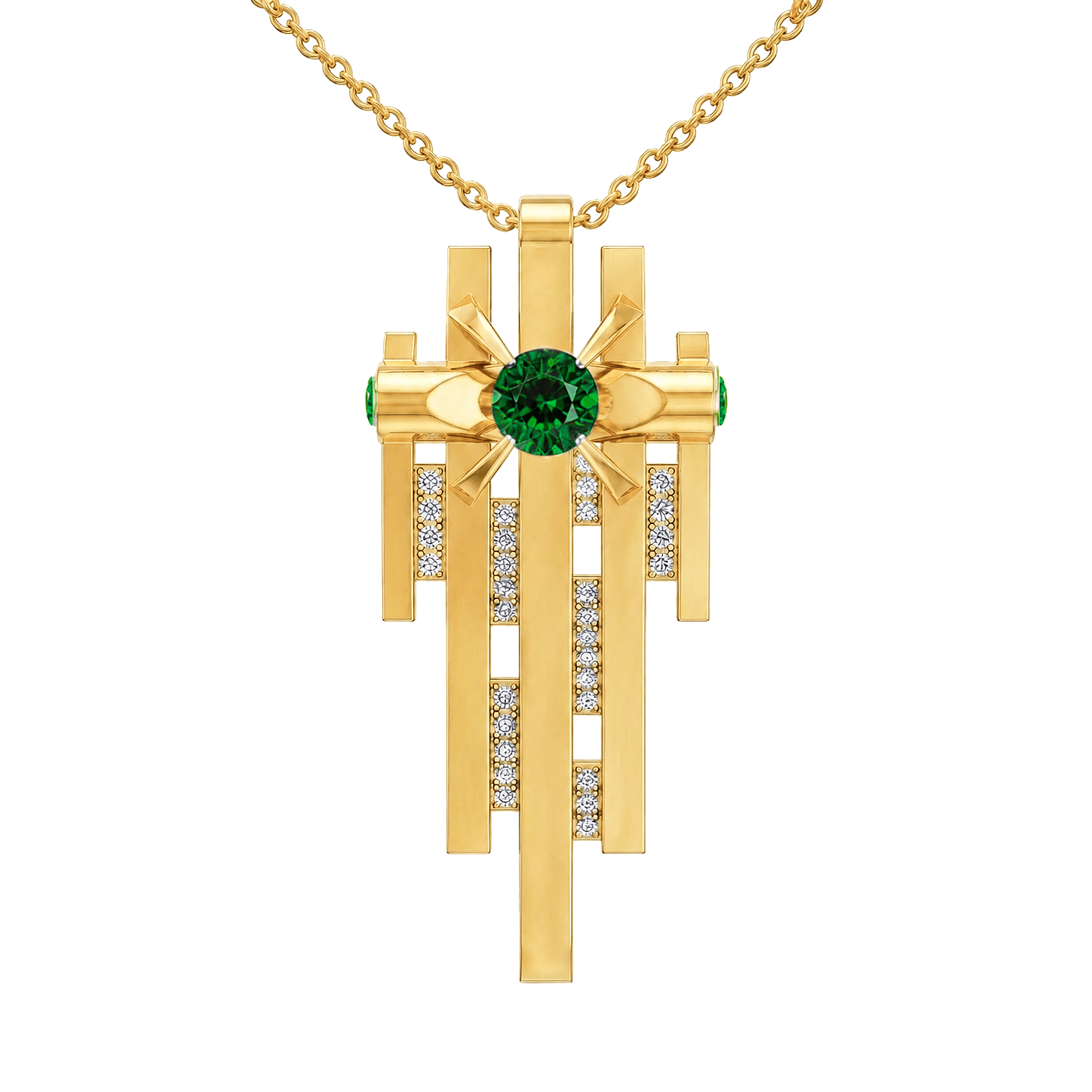 gold pendants for men & women. white gold Erika necklace with green emerald and diamond rows. Collier Pendentif Émeraude