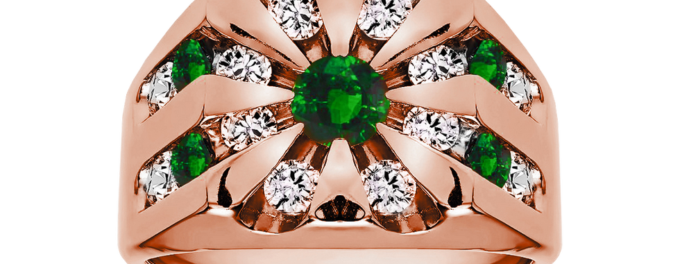 Rose gold signet ring with emerald and diamonds, anniversary rings for women