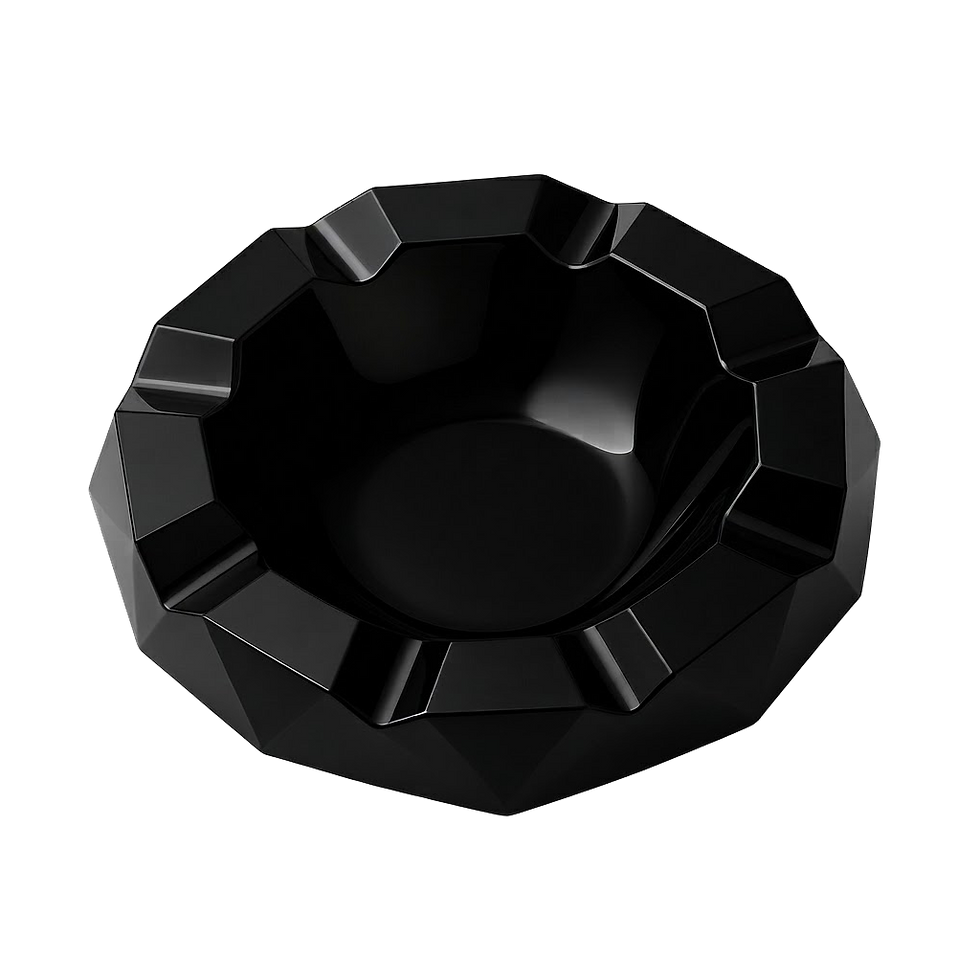 luxury black obsidian cigar ashtray with faceted geometric edges and a polished glossy finish