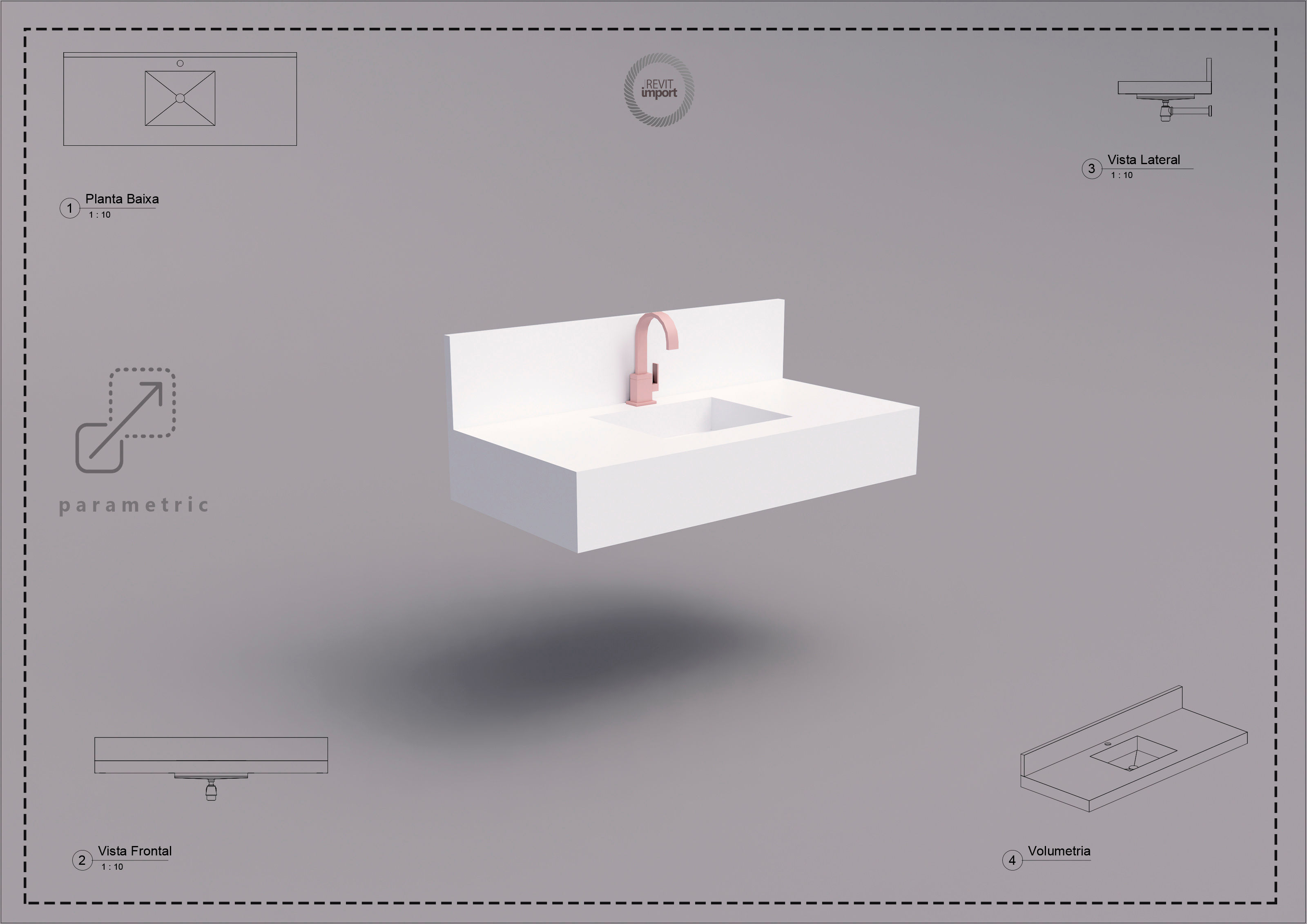 Parametric F Straight Porcelain Tub With 7 Taps