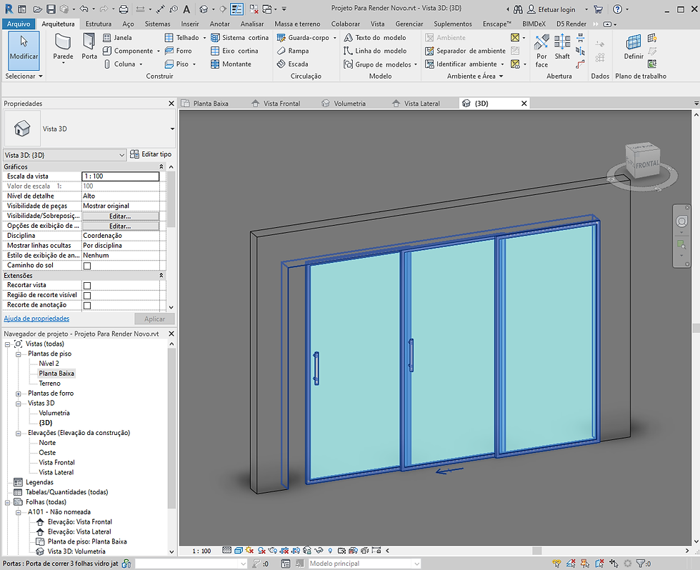 Thumbnail: Parametric V 3-leaf glass sliding door Revit High Quality