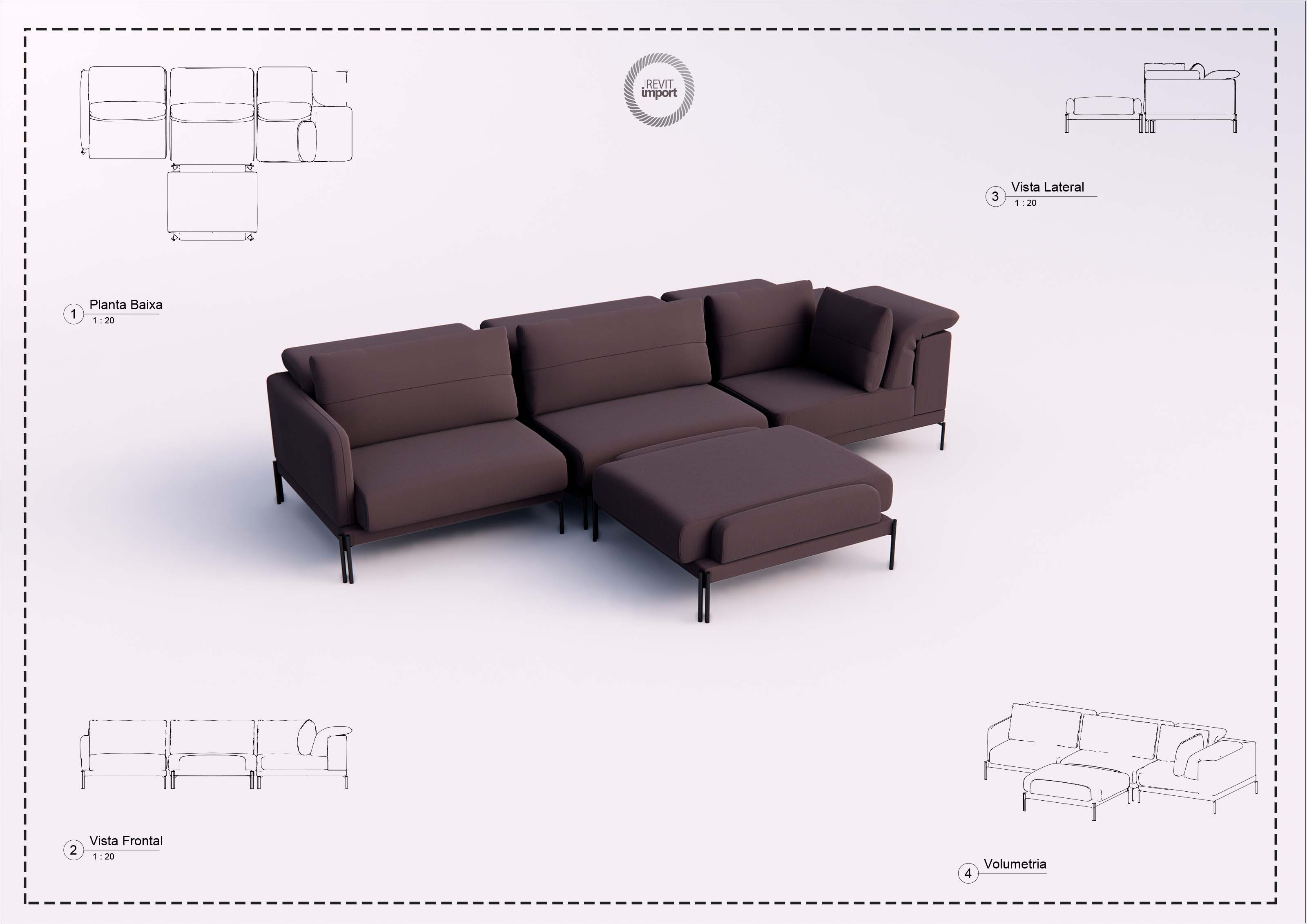 R Sofa Modular Linus Revit High Quality