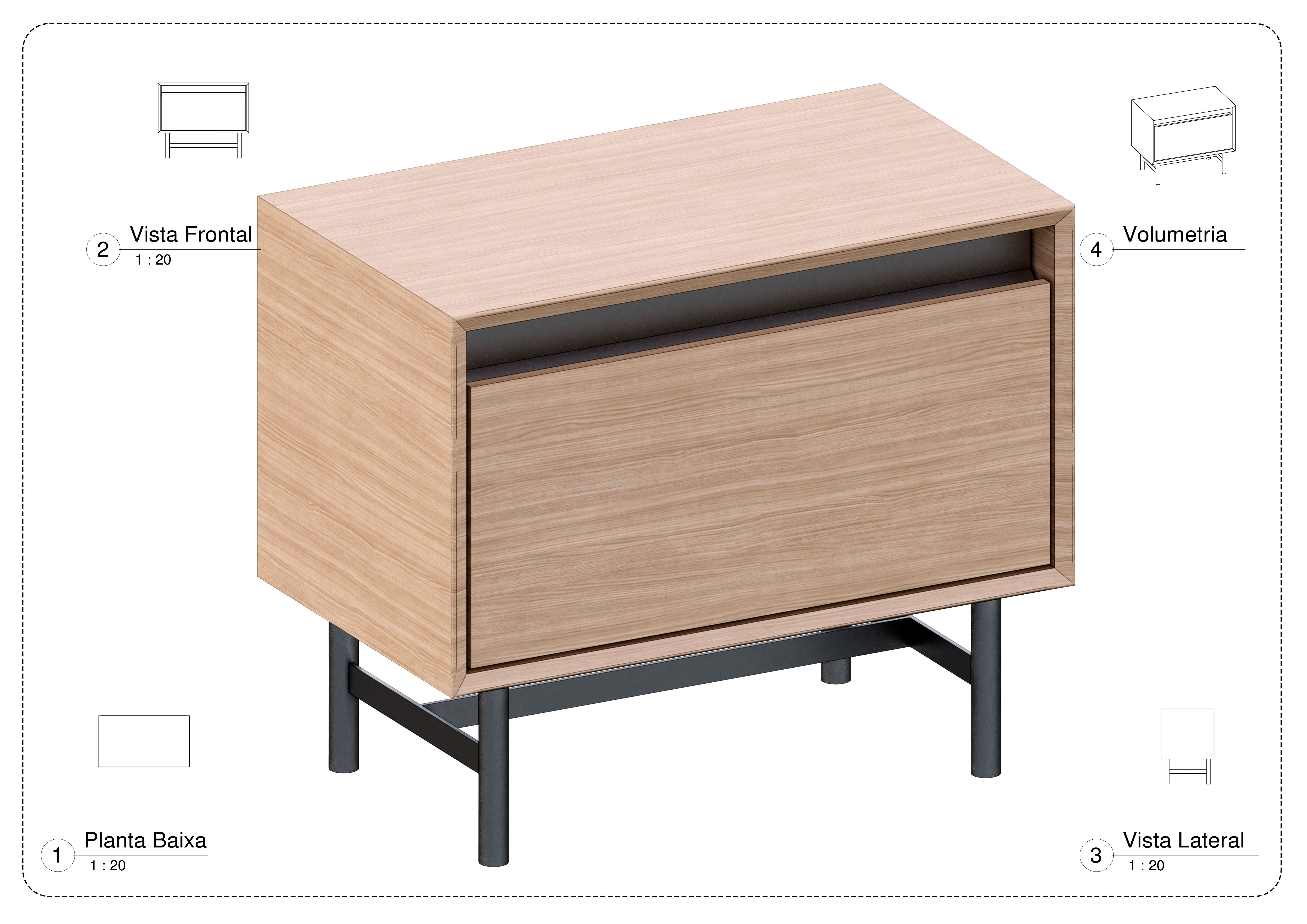 Parametric Bedside Table Slim Revit