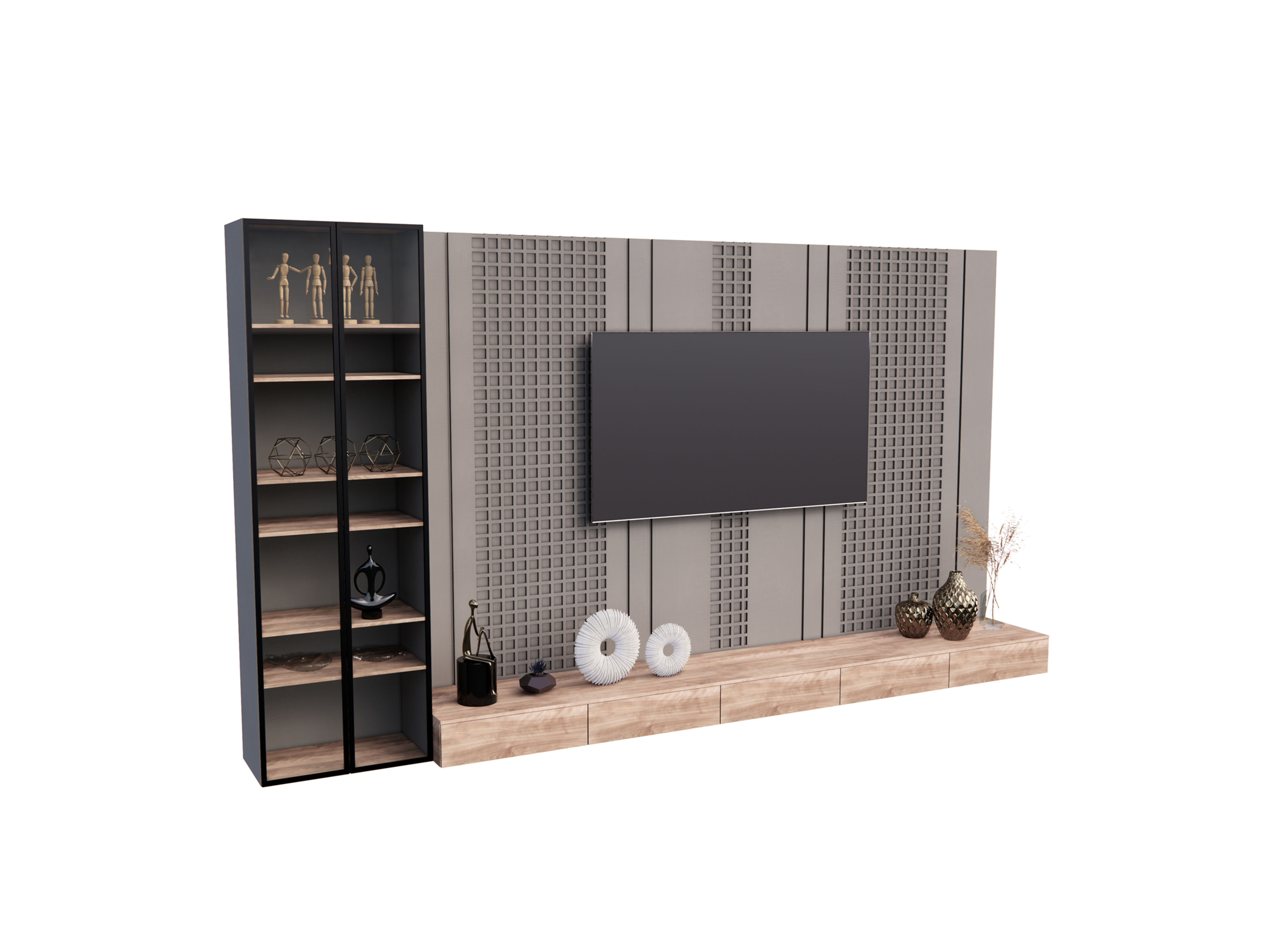 M Parametric Rack TV Panel 032 Entertaiment Blocks Revit Family