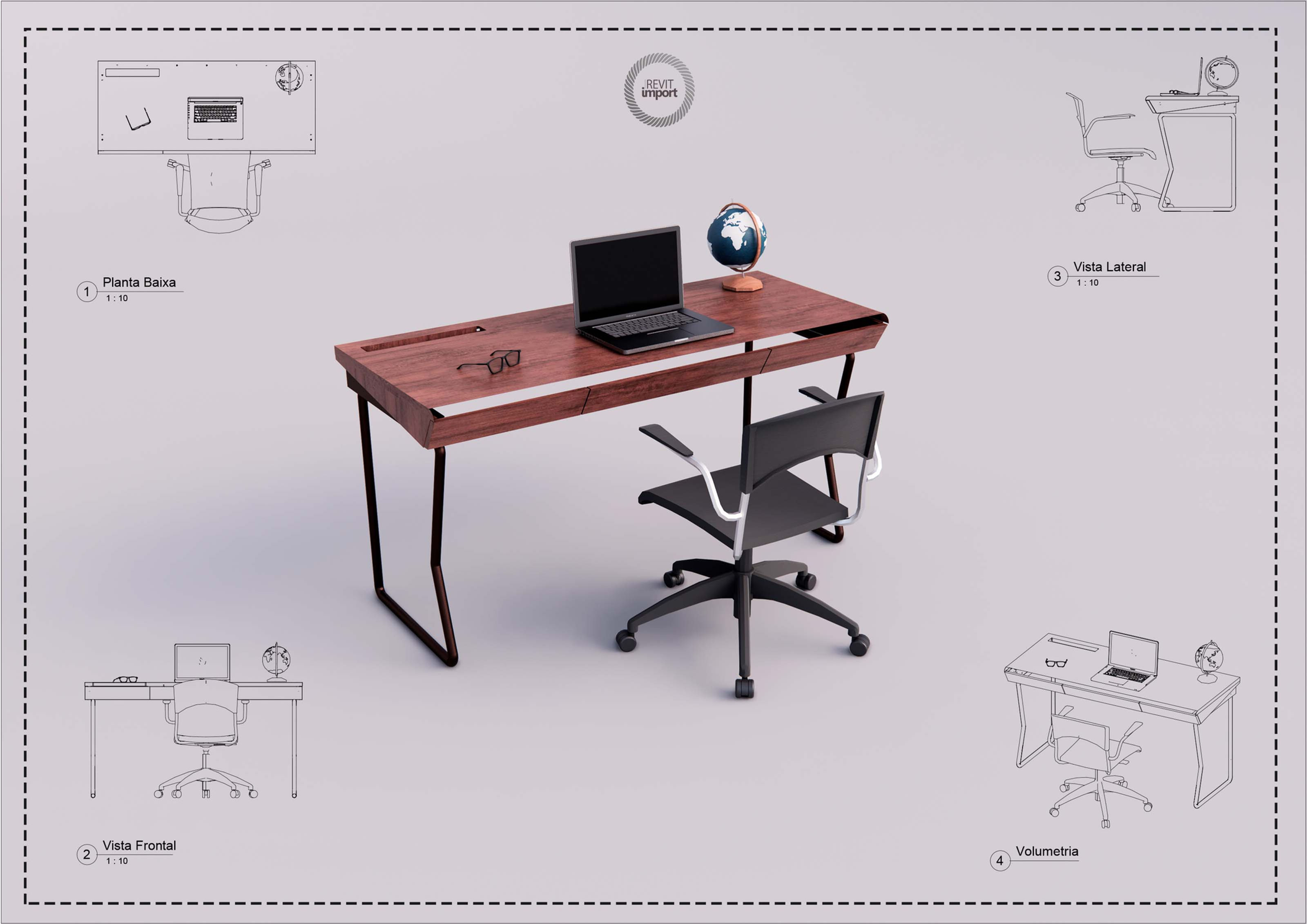 R Desk Tabble Decorated Class (140 x 60 x 75 cm) Writing Table