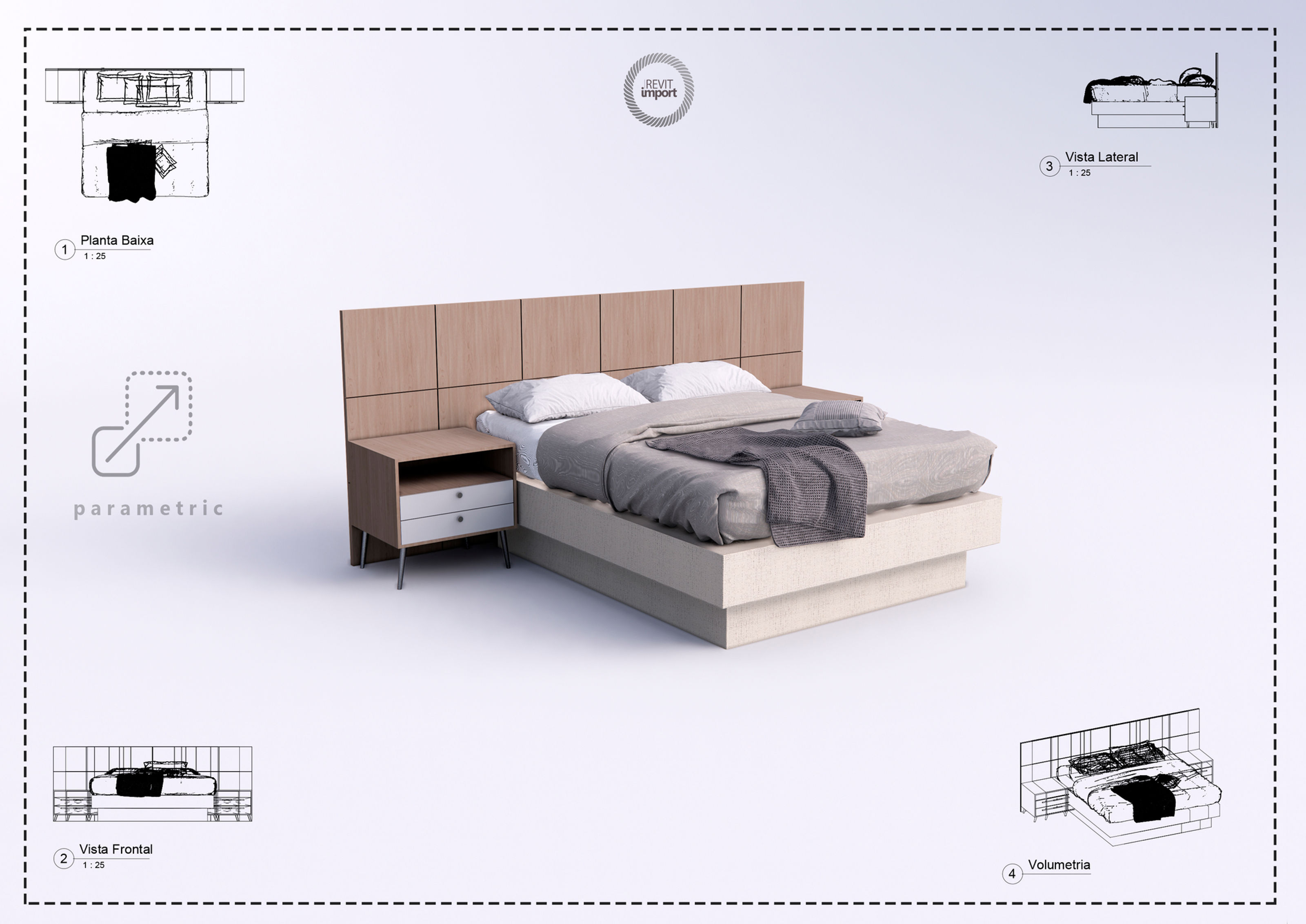 G Parametric Bed With Headboard Revit High Quality