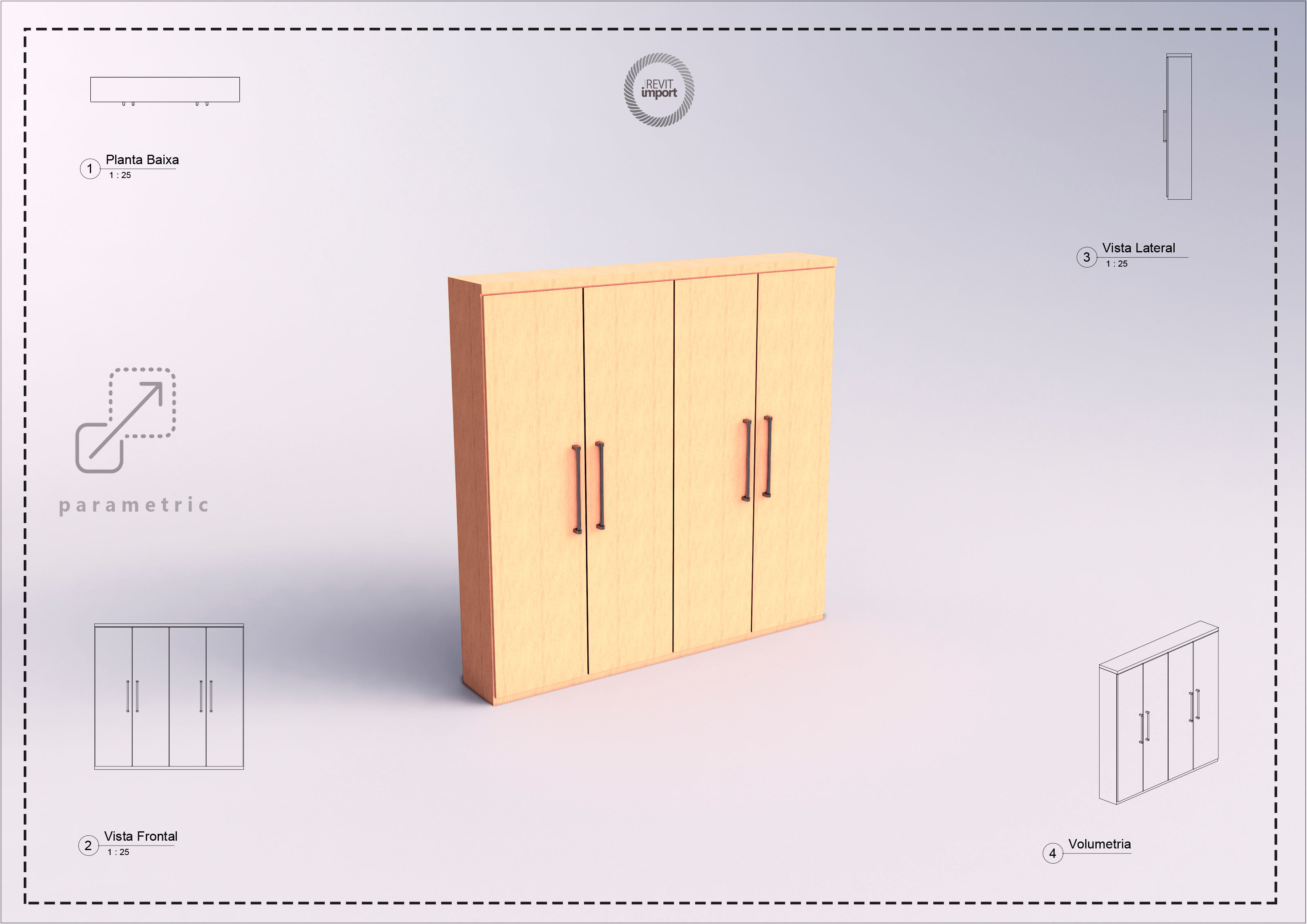 E Parametric Wardrobe / Counter 4 Doors Revit