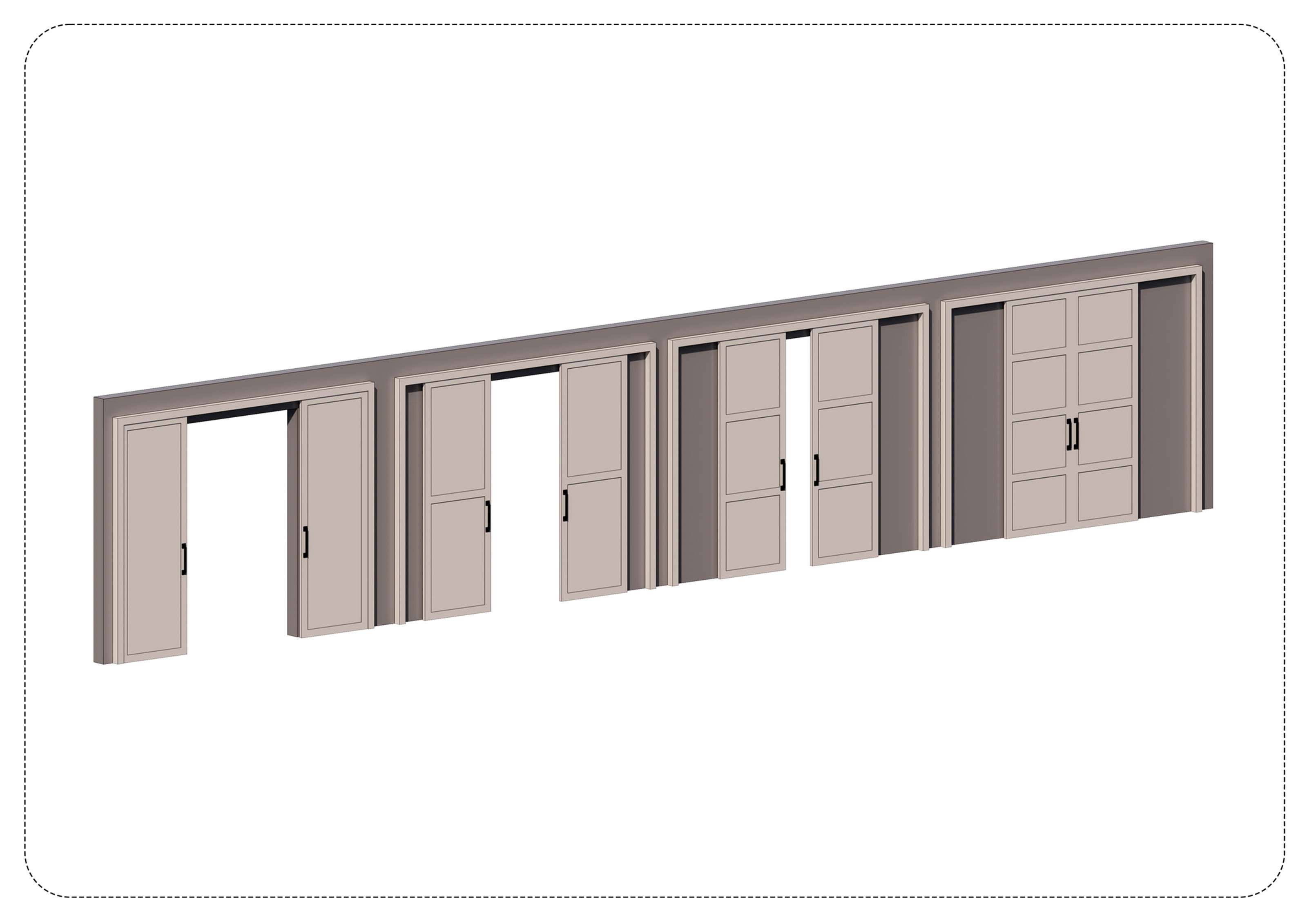 Parametric  Doblle Sliding Door 1 - 4 modules Revit