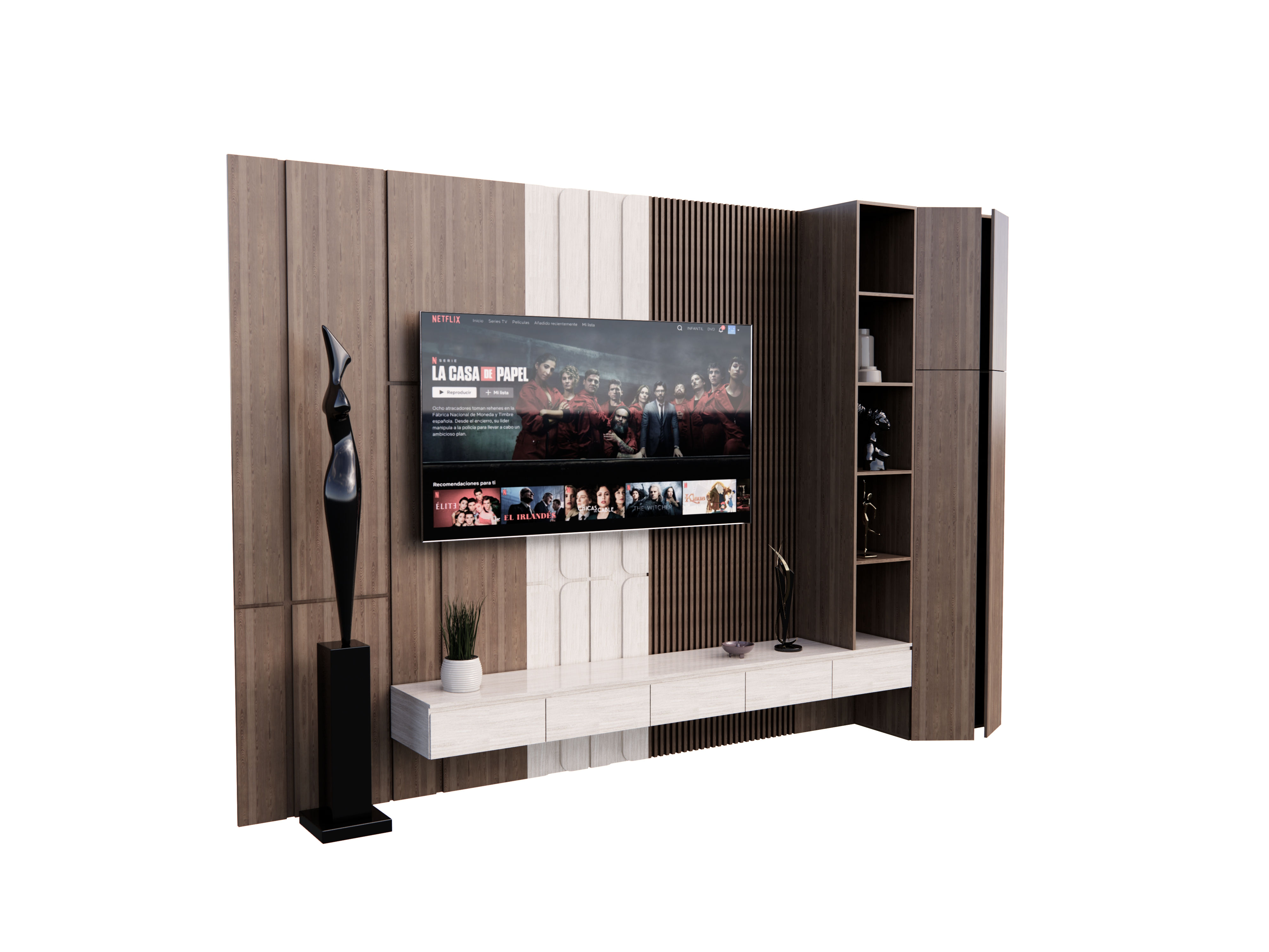 M Parametric Decorated Rack TV 004 Family Revit Blocks