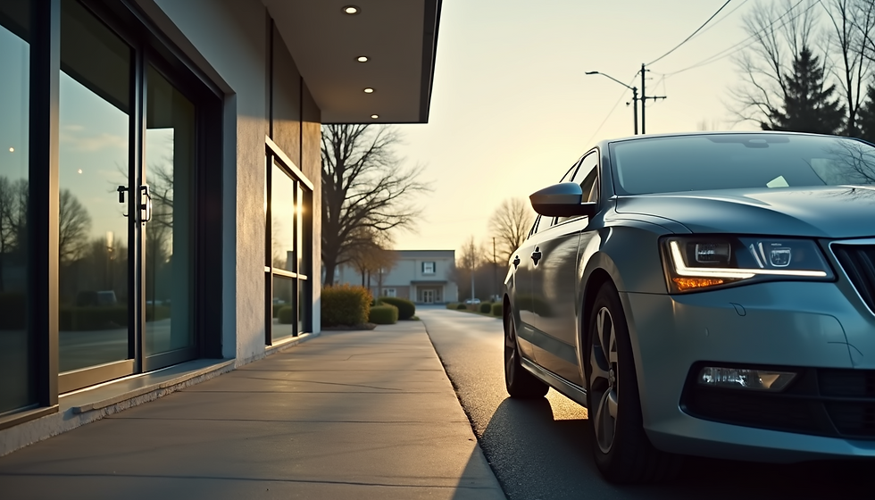 A car parked in front of Title Exchange Lending in Hartwell, GA.