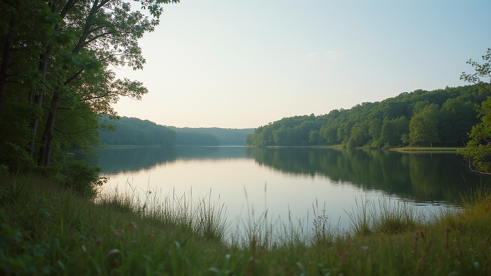 Wide angle view of serene nature surrounding Lake Hartwell